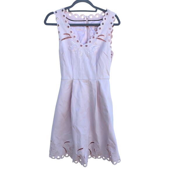 Ted Baker Emalise V‎ Neck Embroidered Skater Dress, Pink, Sz 1 (Sz 4) - Picture 1 of 8